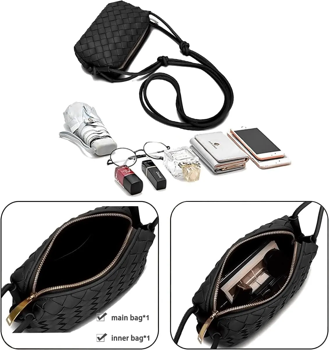 UPSONG Woven Crossbody Bags for Women，Fashion Leather Lightweight Handbags Shoulder Bag Phone Purse Ladies Messenger Bag
