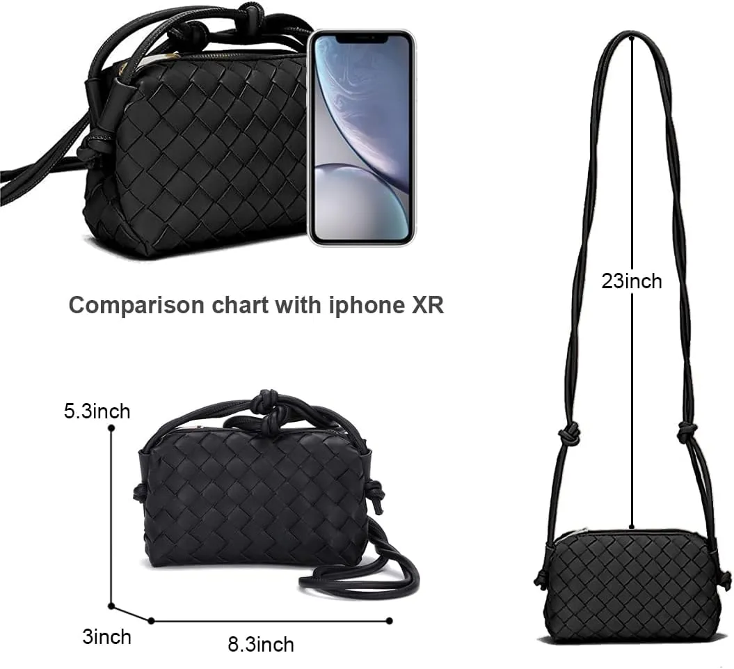 UPSONG Woven Crossbody Bags for Women，Fashion Leather Lightweight Handbags Shoulder Bag Phone Purse Ladies Messenger Bag