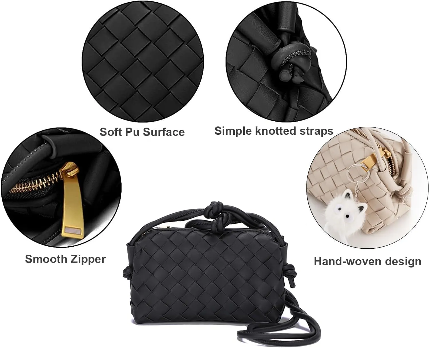 UPSONG Woven Crossbody Bags for Women，Fashion Leather Lightweight Handbags Shoulder Bag Phone Purse Ladies Messenger Bag