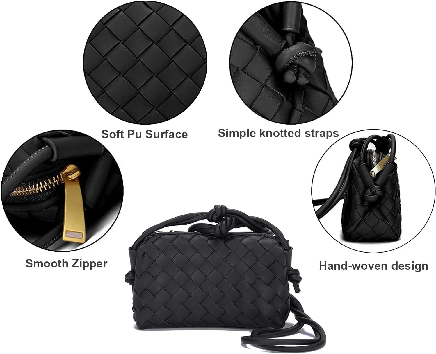UPSONG Woven Crossbody Bags for Women，Fashion Leather Lightweight Handbags Shoulder Bag Phone Purse Ladies Messenger Bag
