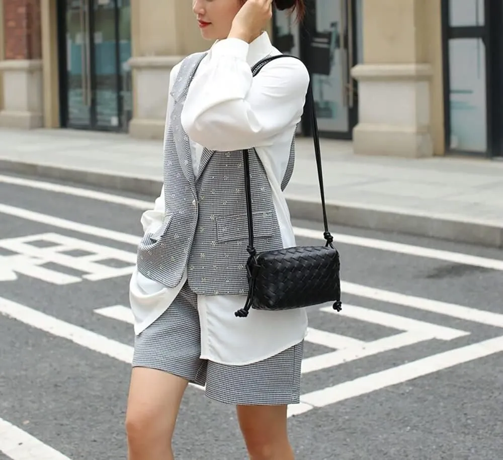 UPSONG Woven Crossbody Bags for Women，Fashion Leather Lightweight Handbags Shoulder Bag Phone Purse Ladies Messenger Bag