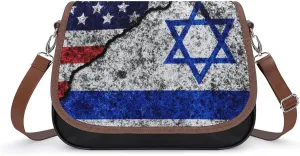 U.S. and Israel on A Cracked Trendy Crossbody Bags Purses for Women Casual Shoulder Handbags with Adjustable Wide Strap