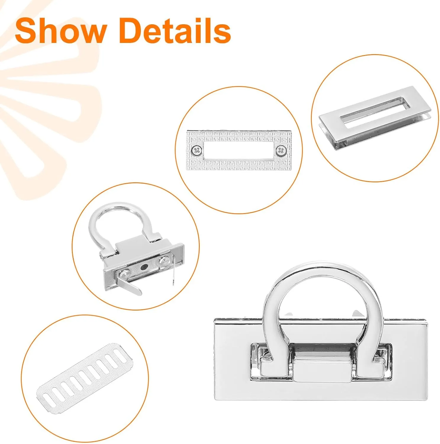 uxcell 3Set Turn Lock Clasp, Press Lock Clasp Closure Twist Turn Locks Hardware Buckle Fasteners for Purse Leather Bag Handbag Making Accessories (46x18mm, Silver)