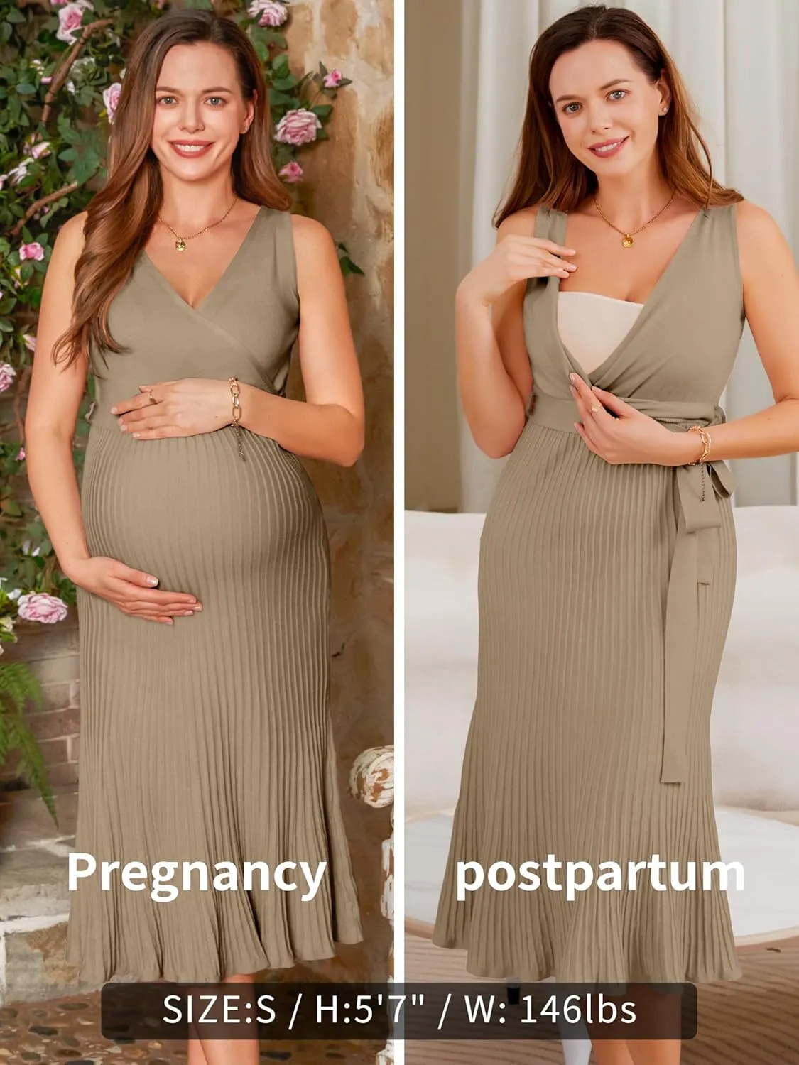 V FOR CITY Spring Summer Maternity Dress Knit Midi Pregancy Dresses 2025 Casual Nursing Clothes Sleeveless S-XL