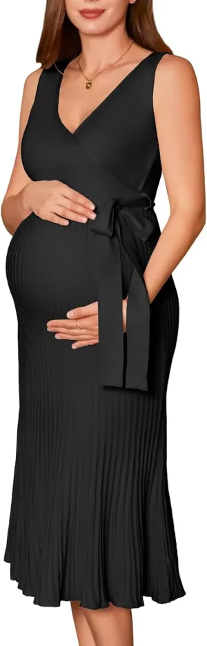 V FOR CITY Spring Summer Maternity Dress Knit Midi Pregancy Dresses 2025 Casual Nursing Clothes Sleeveless S-XL