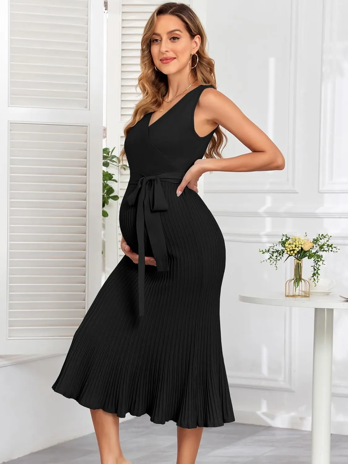 V FOR CITY Spring Summer Maternity Dress Knit Midi Pregancy Dresses 2025 Casual Nursing Clothes Sleeveless S-XL