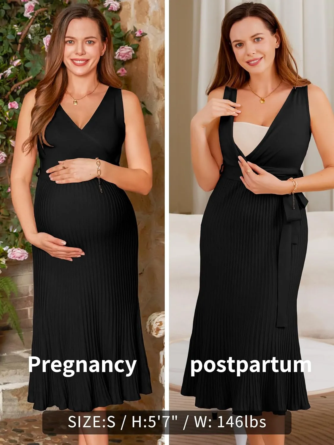 V FOR CITY Spring Summer Maternity Dress Knit Midi Pregancy Dresses 2025 Casual Nursing Clothes Sleeveless S-XL