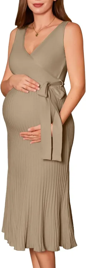 V FOR CITY Spring Summer Maternity Dress Knit Midi Pregancy Dresses 2025 Casual Nursing Clothes Sleeveless S-XL
