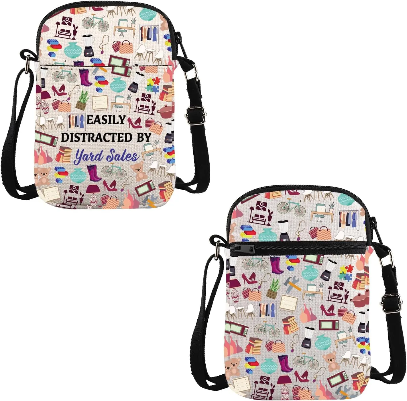 VAMSII Antique Thrifting Gift Easily Distracted By Yard Sales Crossbody Bag Yard Sale Lover Travel Bag Thrifter Gift