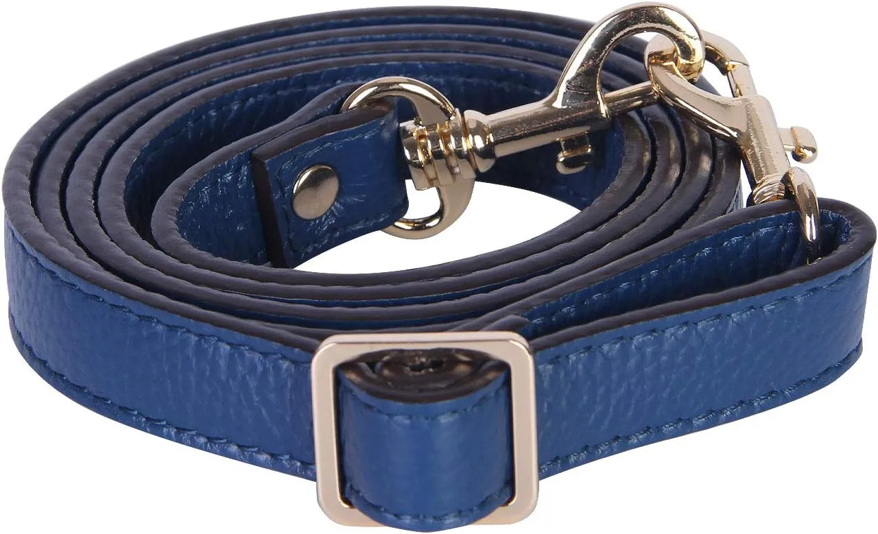 VanEnjoy Full Grain Leather Adjustable Replacement Cross Body Purse Shoulder Strap, 0.7” Width, Adjustable Length 25”-51” (Blue)