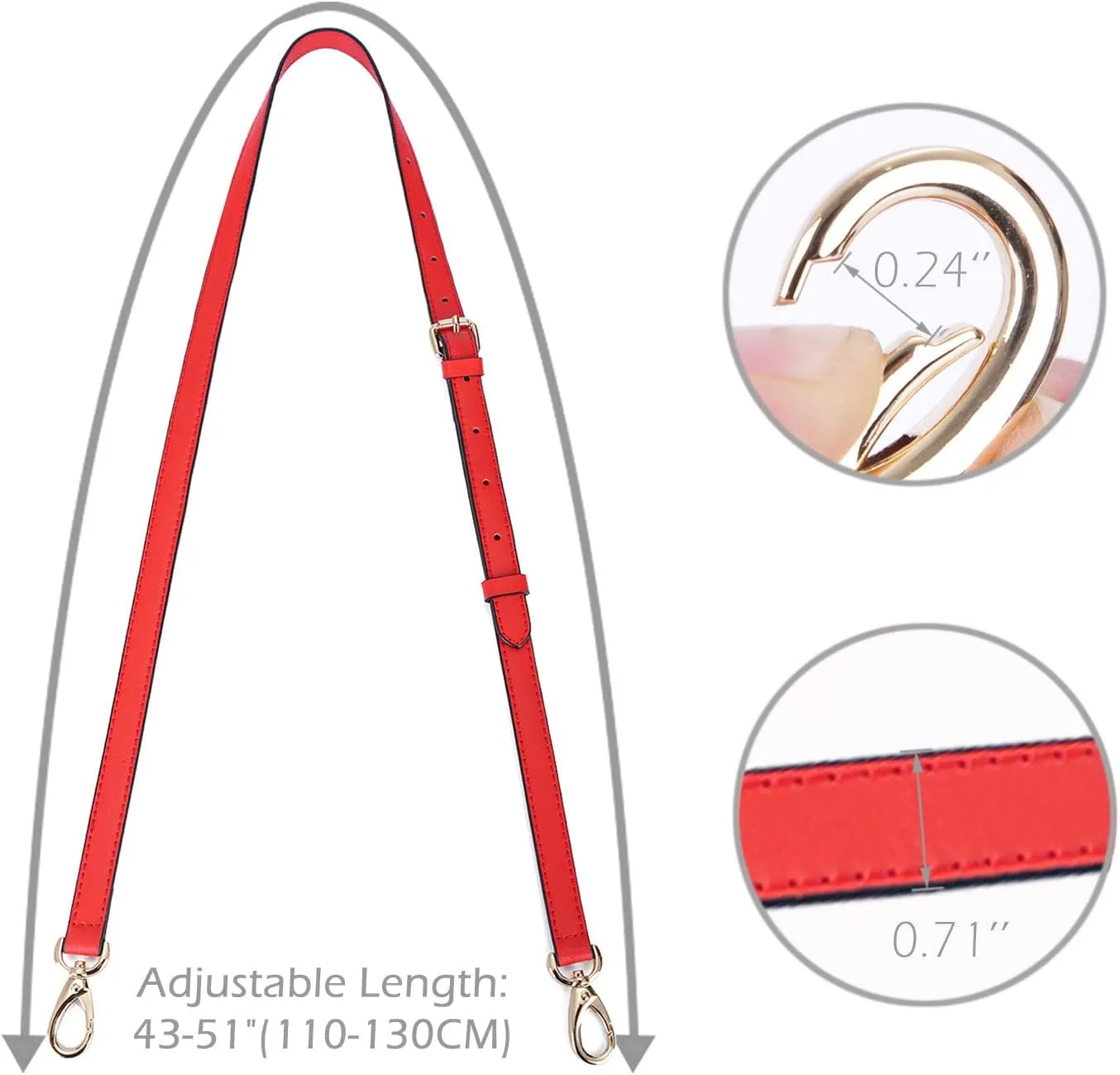 VanEnjoy Genuine Leather Adjustable Purse Strap Replacement for Crossbody Handbag - 0.71" Wide,51" Long