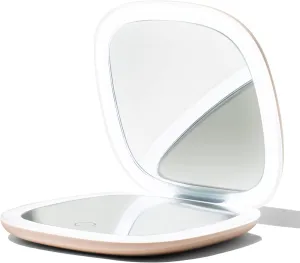 Vanity Planet Pocket Makeup Mirror with Lights & Magnification, Moda - Mini Light-Up Compact & Travel Makeup Mirror - Portable, Adjustable & Rechargeable LED Magnifying Mirror for On-The-Go - Nude