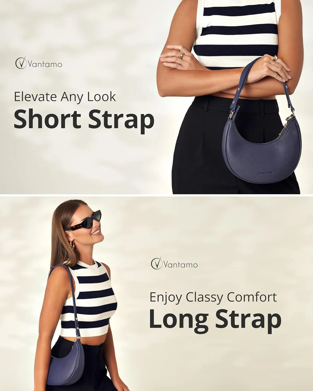 Vantamo Crescent Bags For Women with RFID Protection, Half Moon Clutch Purses for Women with Anti-Theft Clip for Extra Safety