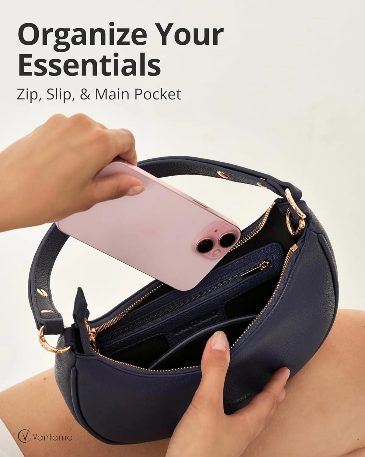 Vantamo Crescent Bags For Women with RFID Protection, Half Moon Clutch Purses for Women with Anti-Theft Clip for Extra Safety