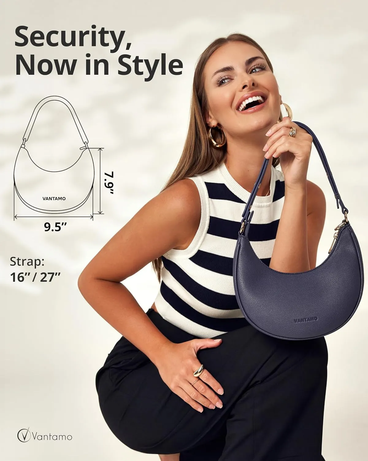 Vantamo Crescent Bags For Women with RFID Protection, Half Moon Clutch Purses for Women with Anti-Theft Clip for Extra Safety