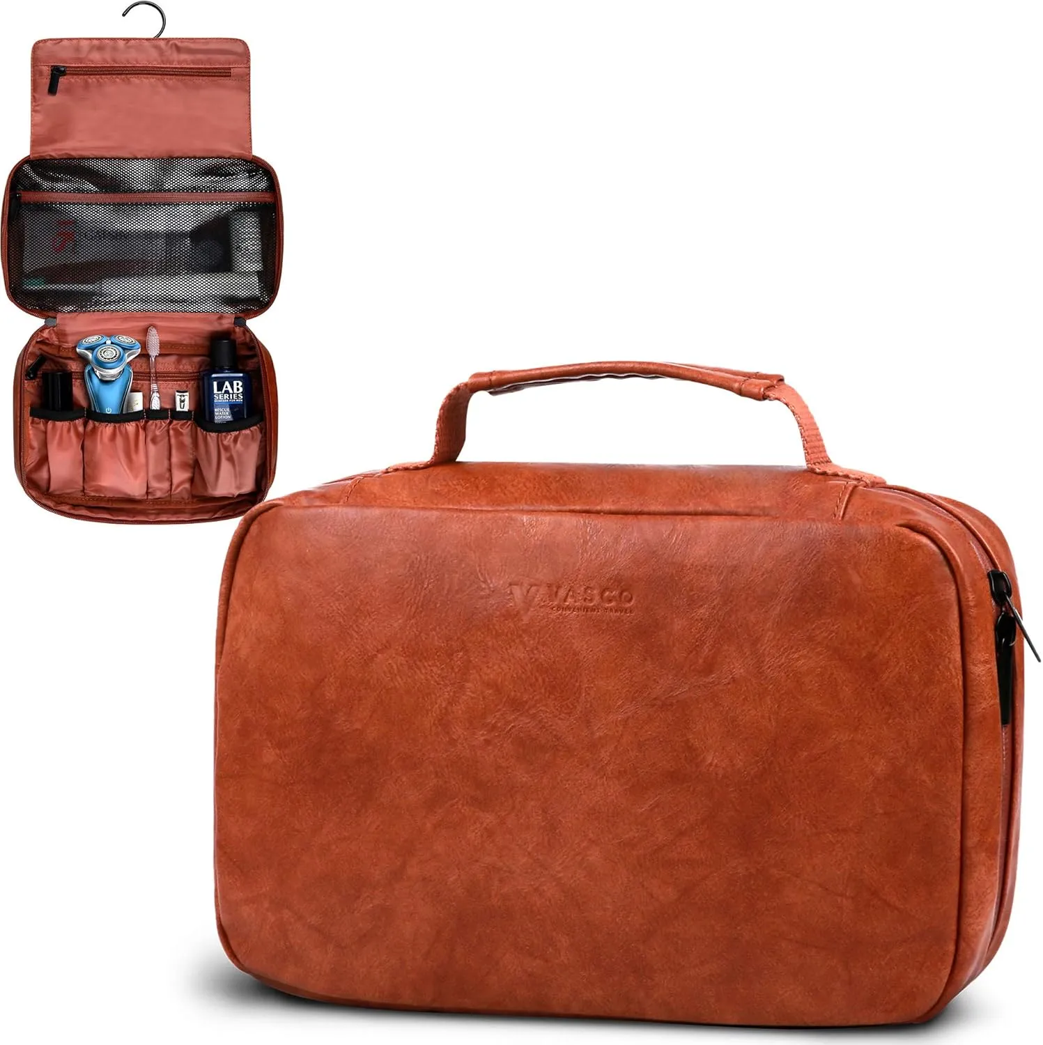 VASCO Hanging Toiletry Bag for Women & Men – Toiletry Kit, Water-Resistant Travel Organizer Brown (Eco Leather)