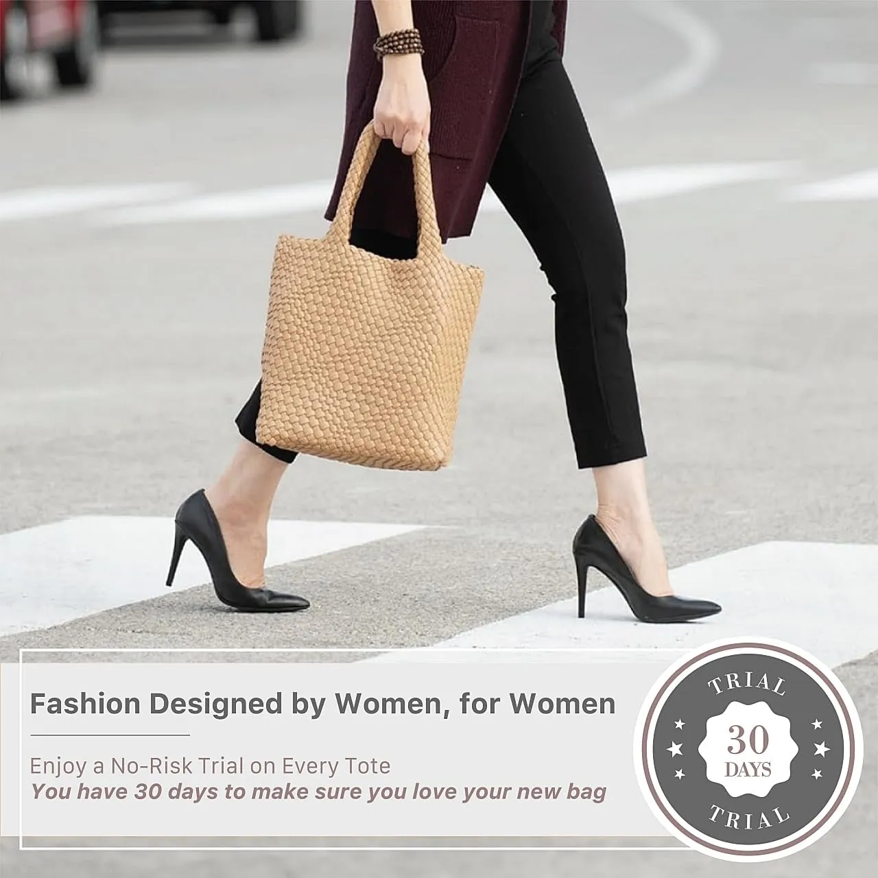 Vegan Leather Hand Woven Tote Bag for Women