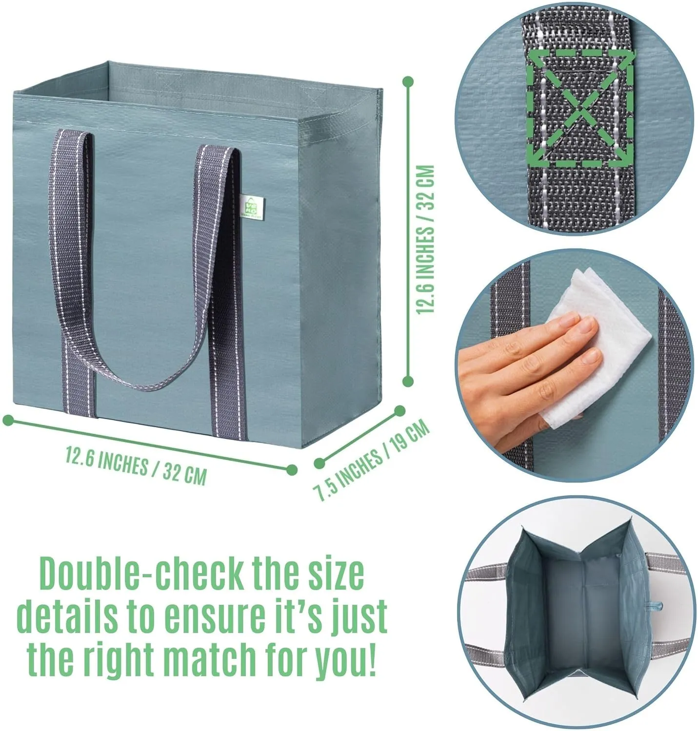 VENO 4 Pack Reusable Grocery Bags Shopping Bags, Medium Tote Bag w/Handle & Hard Bottom, Heavy Duty, Foldable Bag Carrier - Blue
