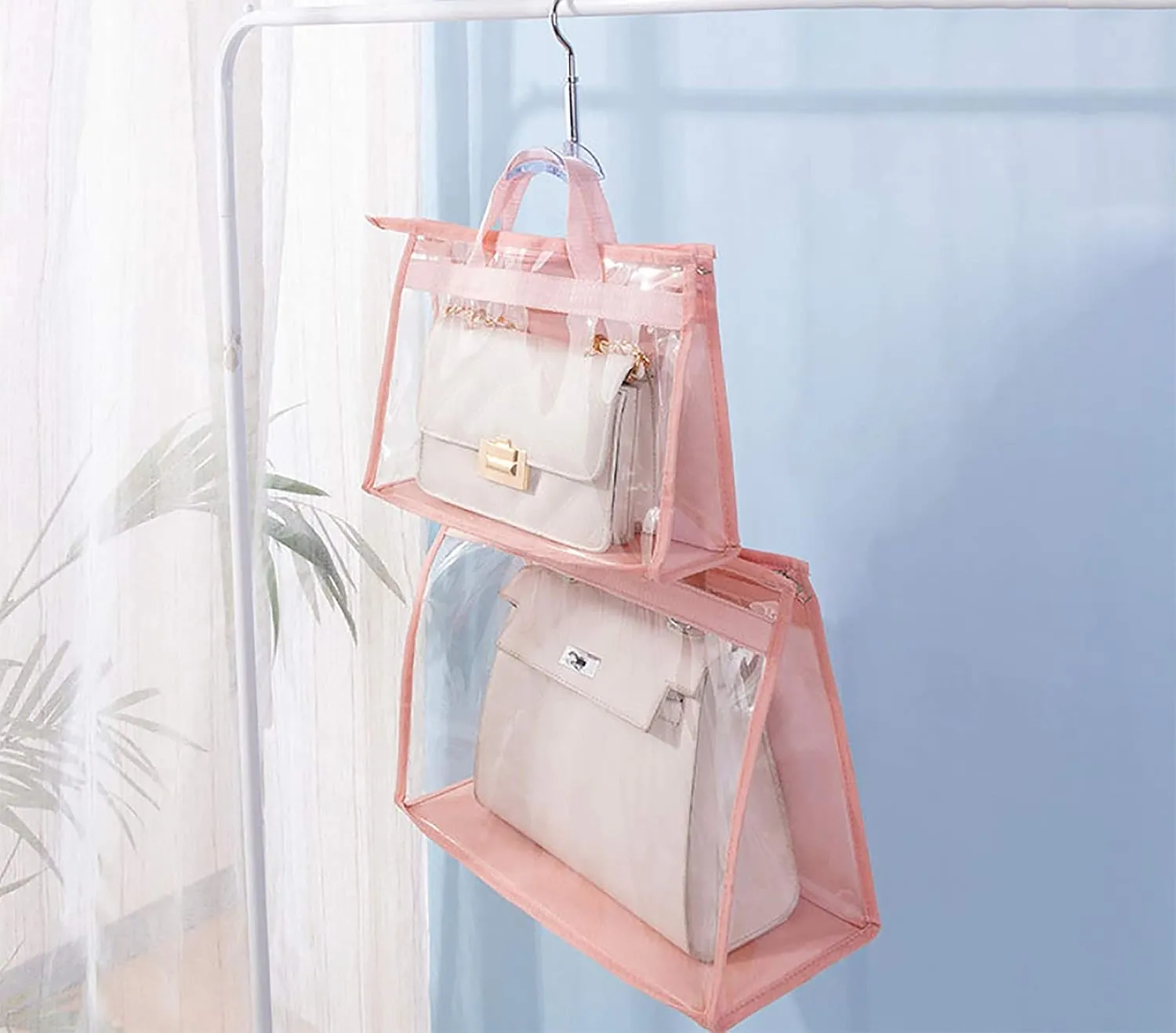 Vercord Clear PVC Handbag Dust-Free Cover Moistureproof Purse Storage Bag Organizer with Handle Zipper Space-Save Holder for Closet Grey Large