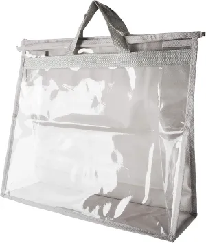Vercord Clear PVC Handbag Dust-Free Cover Moistureproof Purse Storage Bag Organizer with Handle Zipper Space-Save Holder for Closet Grey Large