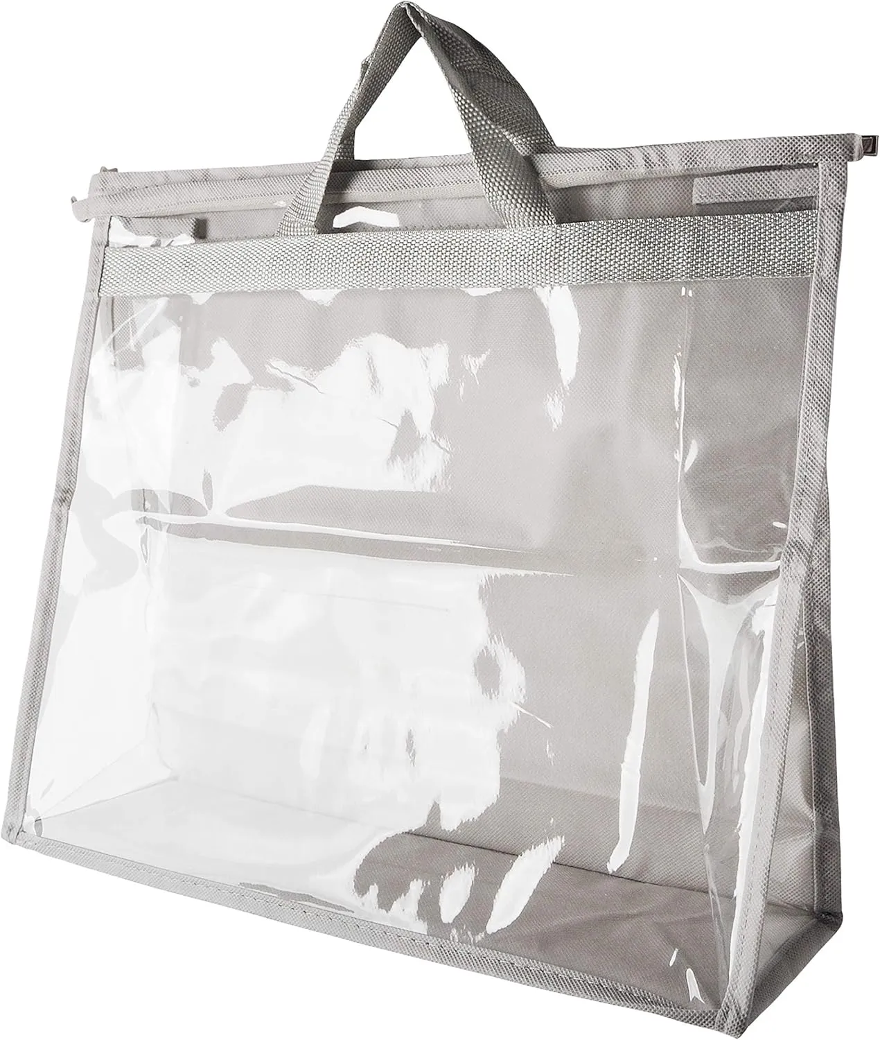 Vercord Clear PVC Handbag Dust-Free Cover Moistureproof Purse Storage Bag Organizer with Handle Zipper Space-Save Holder for Closet Grey Large