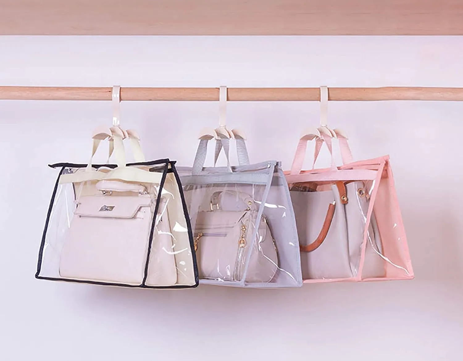 Vercord Clear PVC Handbag Dust-Free Cover Moistureproof Purse Storage Bag Organizer with Handle Zipper Space-Save Holder for Closet Grey Large