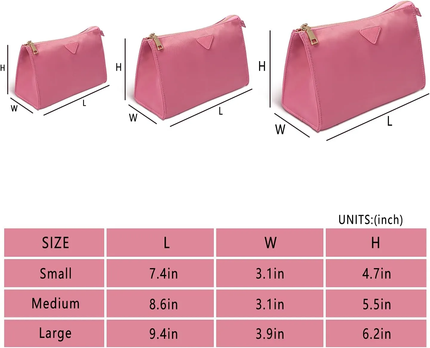 Vercord Nylon Purse Organizer Insert for Hangbags Comestic Storage Toiletry Kit Bag in Bag with Zipper Pocket Pink S