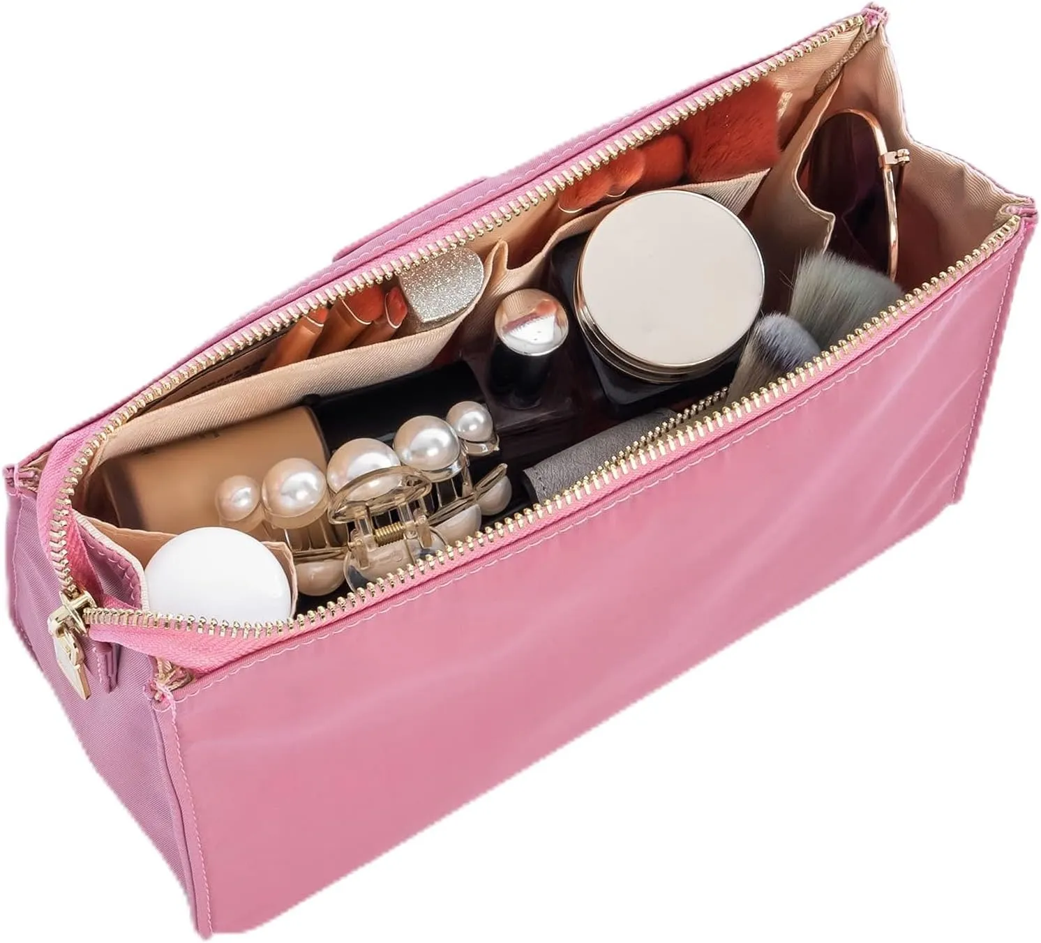 Vercord Nylon Purse Organizer Insert for Hangbags Comestic Storage Toiletry Kit Bag in Bag with Zipper Pocket Pink S