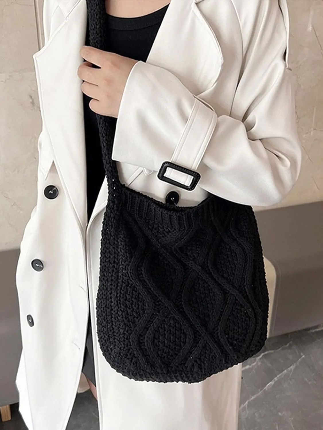 Verdusa Women's Crochet Shoulder HandBags Hobo Knitted Tote Bag Shopping Bags