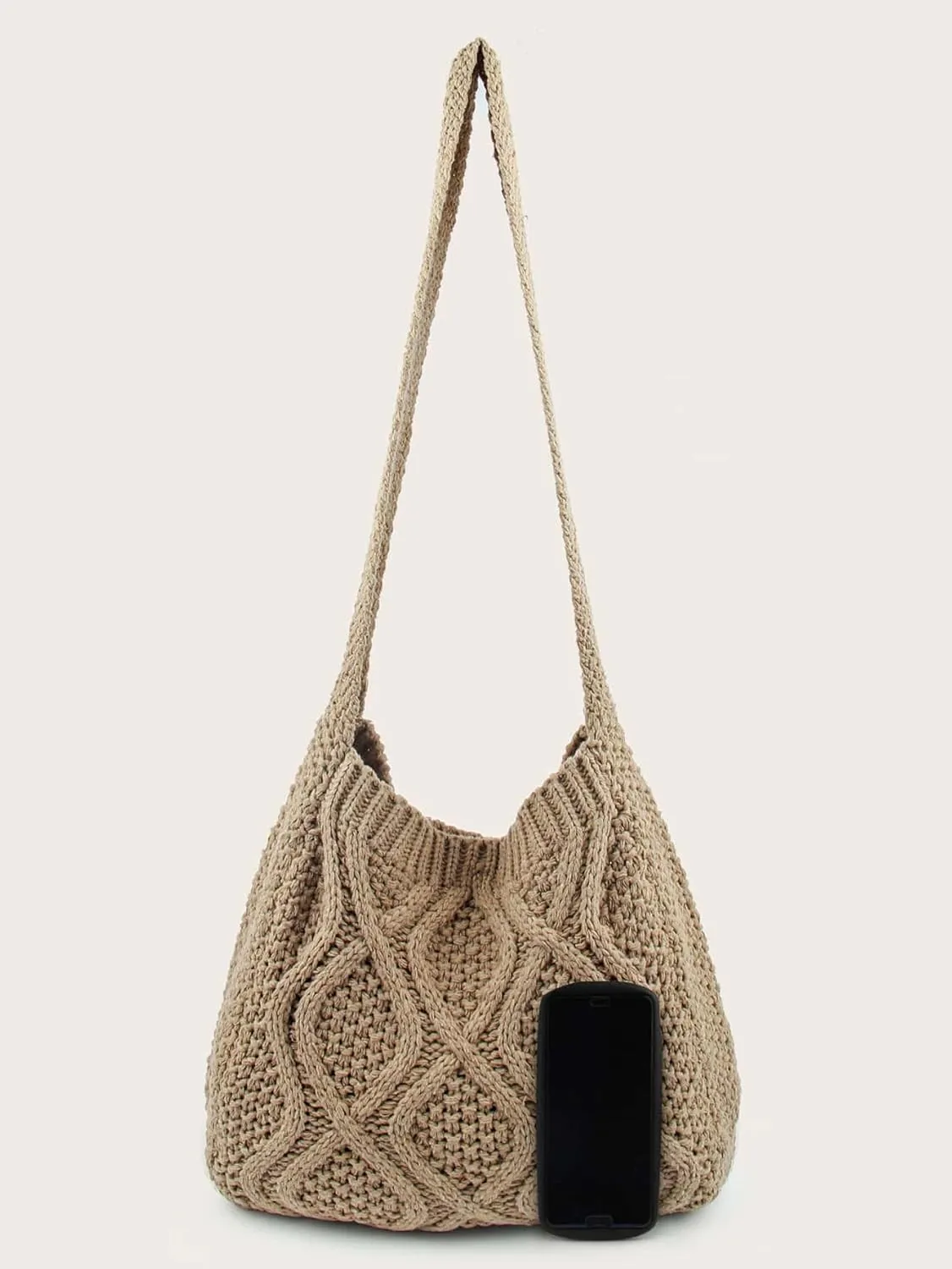 Verdusa Women's Crochet Shoulder HandBags Hobo Knitted Tote Bag Shopping Bags