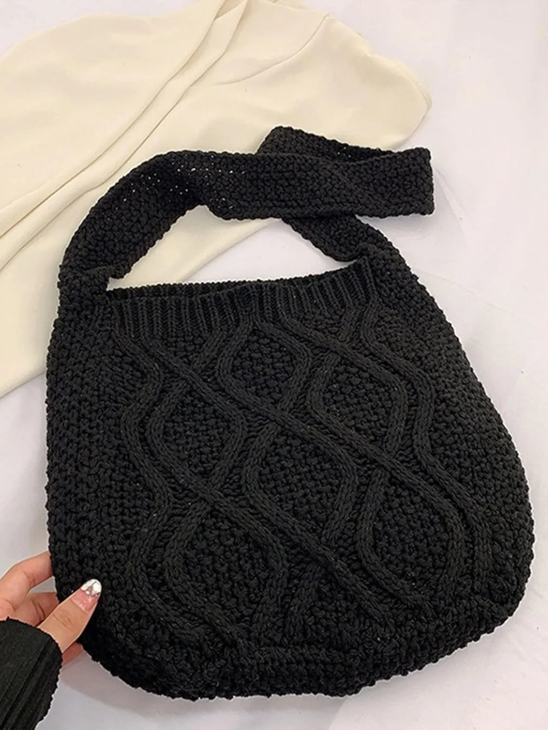 Verdusa Women's Crochet Shoulder HandBags Hobo Knitted Tote Bag Shopping Bags