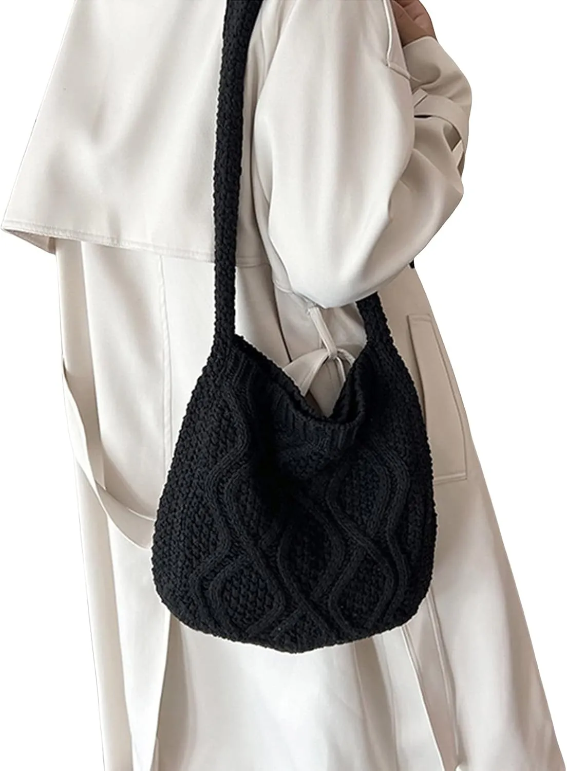 Verdusa Women's Crochet Shoulder HandBags Hobo Knitted Tote Bag Shopping Bags