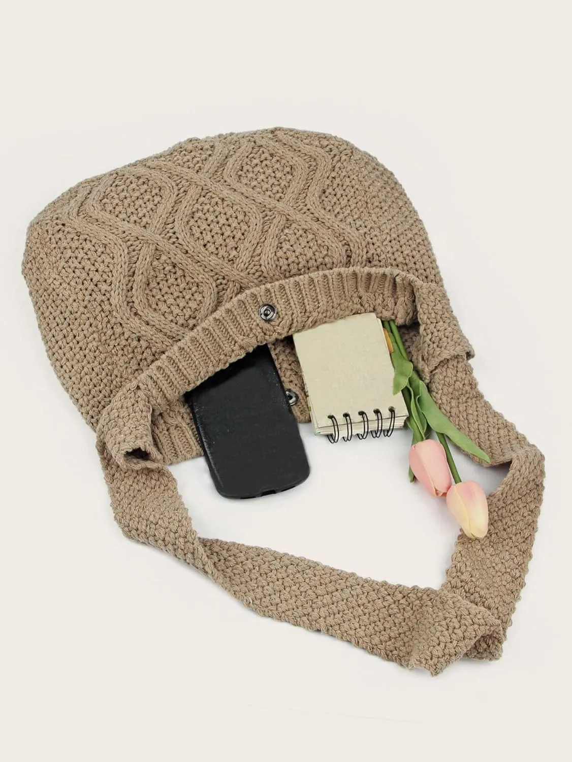 Verdusa Women's Crochet Shoulder HandBags Hobo Knitted Tote Bag Shopping Bags