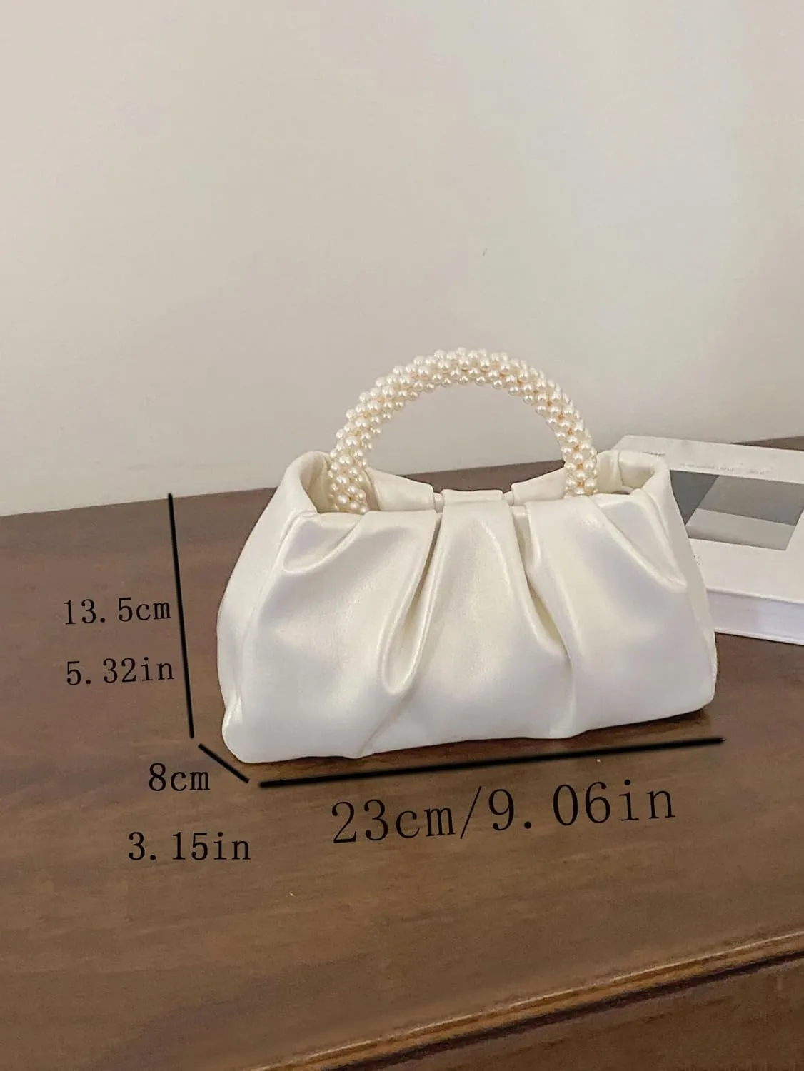 Verdusa Women's Evening Purses Pearl Clutch Handbags Leather Ruched Crossbody Bag