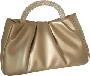 Verdusa Women's Evening Purses Pearl Clutch Handbags Leather Ruched Crossbody Bag