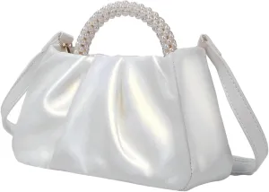 Verdusa Women's Evening Purses Pearl Clutch Handbags Leather Ruched Crossbody Bag