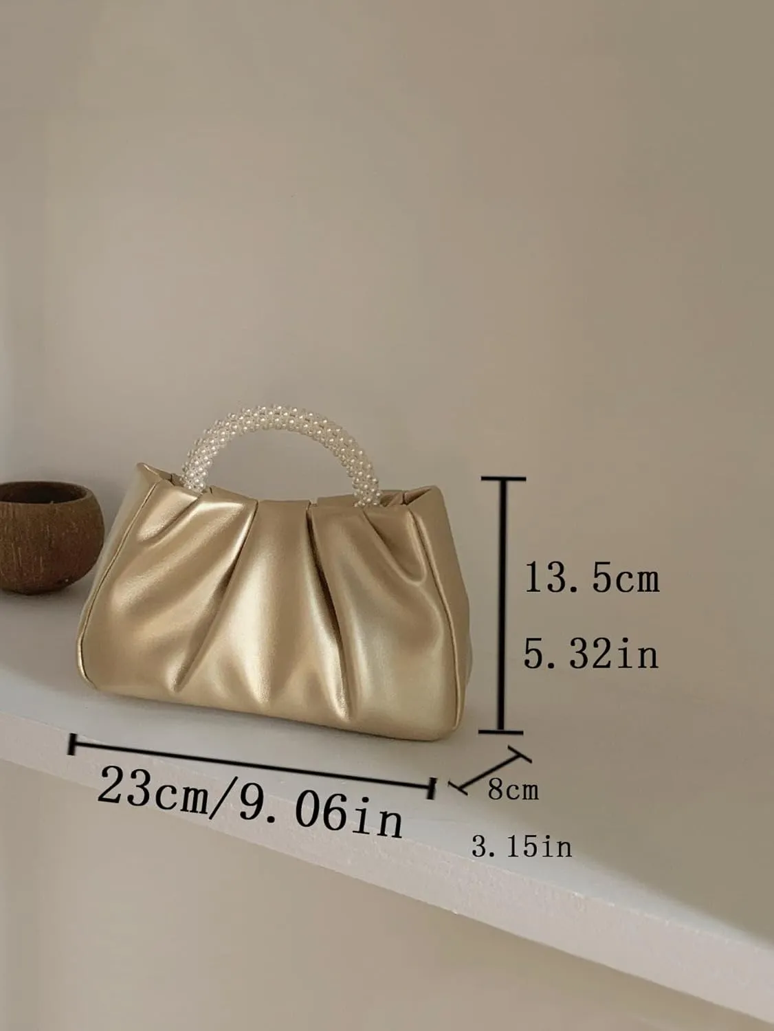 Verdusa Women's Evening Purses Pearl Clutch Handbags Leather Ruched Crossbody Bag