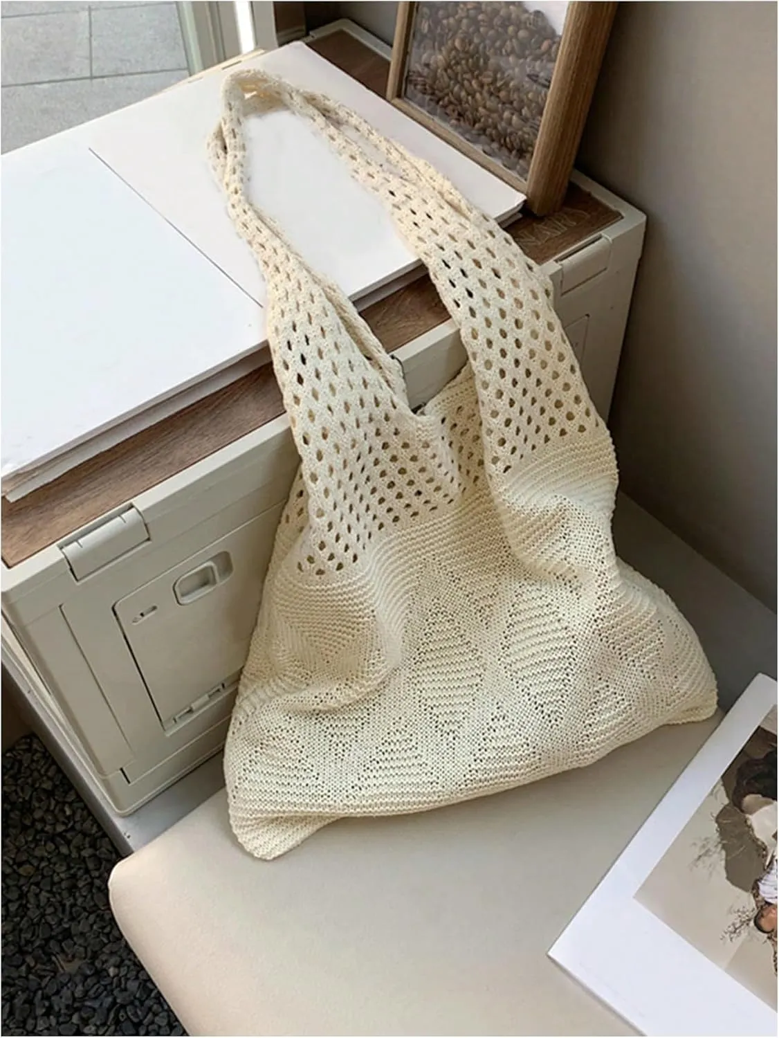 Verdusa Women's Knitted Crochet Shoulder Bags Casual Hobo Tote Bag Shopping Bags