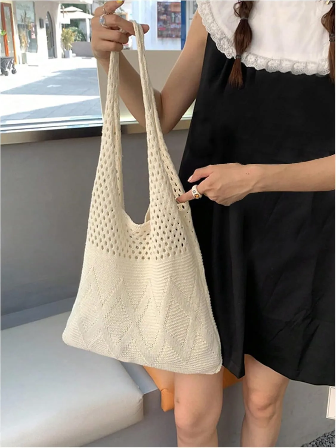 Verdusa Women's Knitted Crochet Shoulder Bags Casual Hobo Tote Bag Shopping Bags