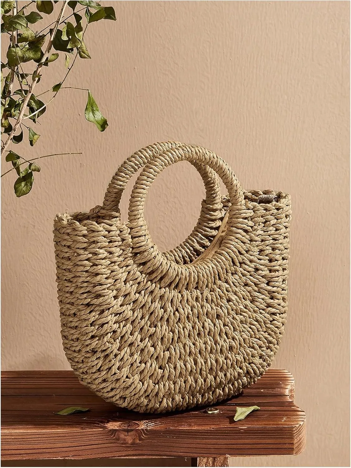 Verdusa Women's Woven Crossbody Bags Detachable Strap Satchel Purse Vacation Handbags
