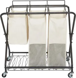 Verona 3 Bag Laundry Hamper Cart with Wheels, Black