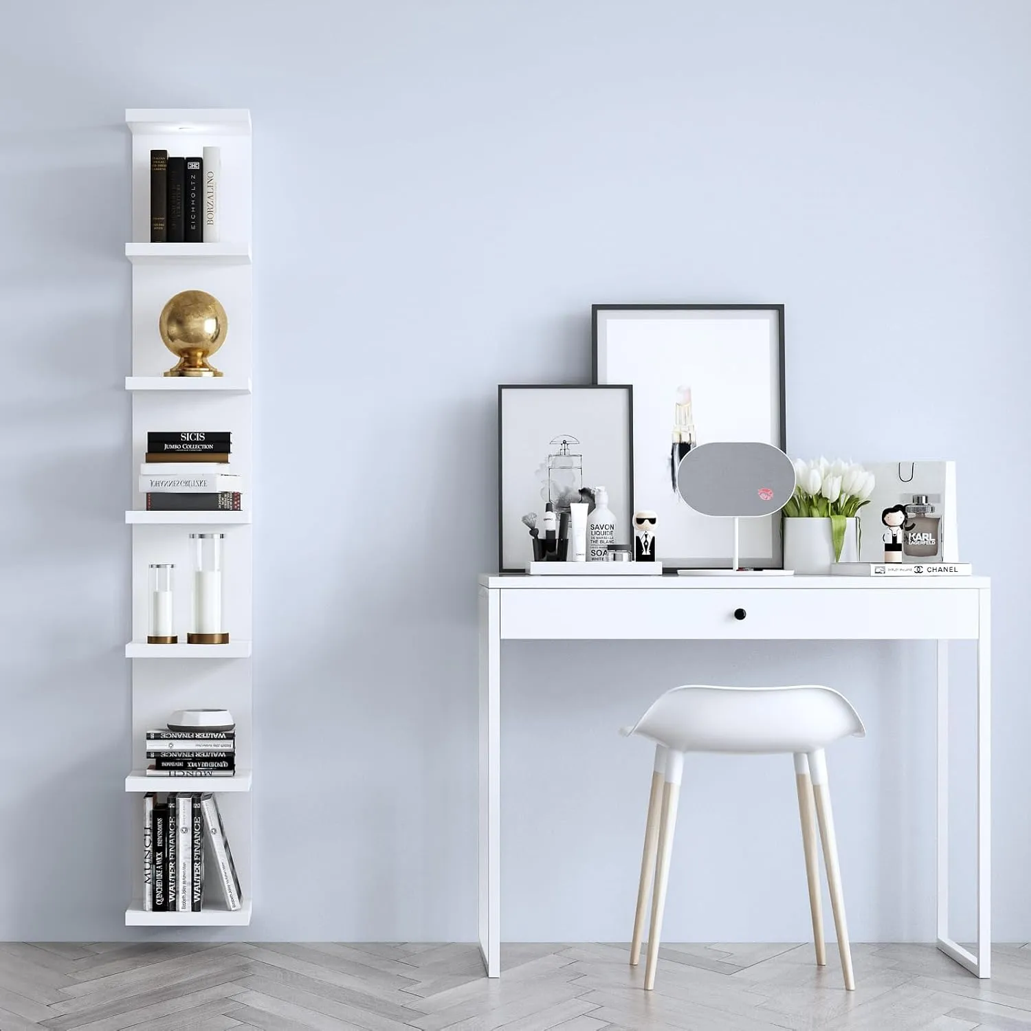 Versatile 7 Tier Wall Shelf Unit,White Lack Wall Shelf,Display Floating Shelf with LED Remote Control Light