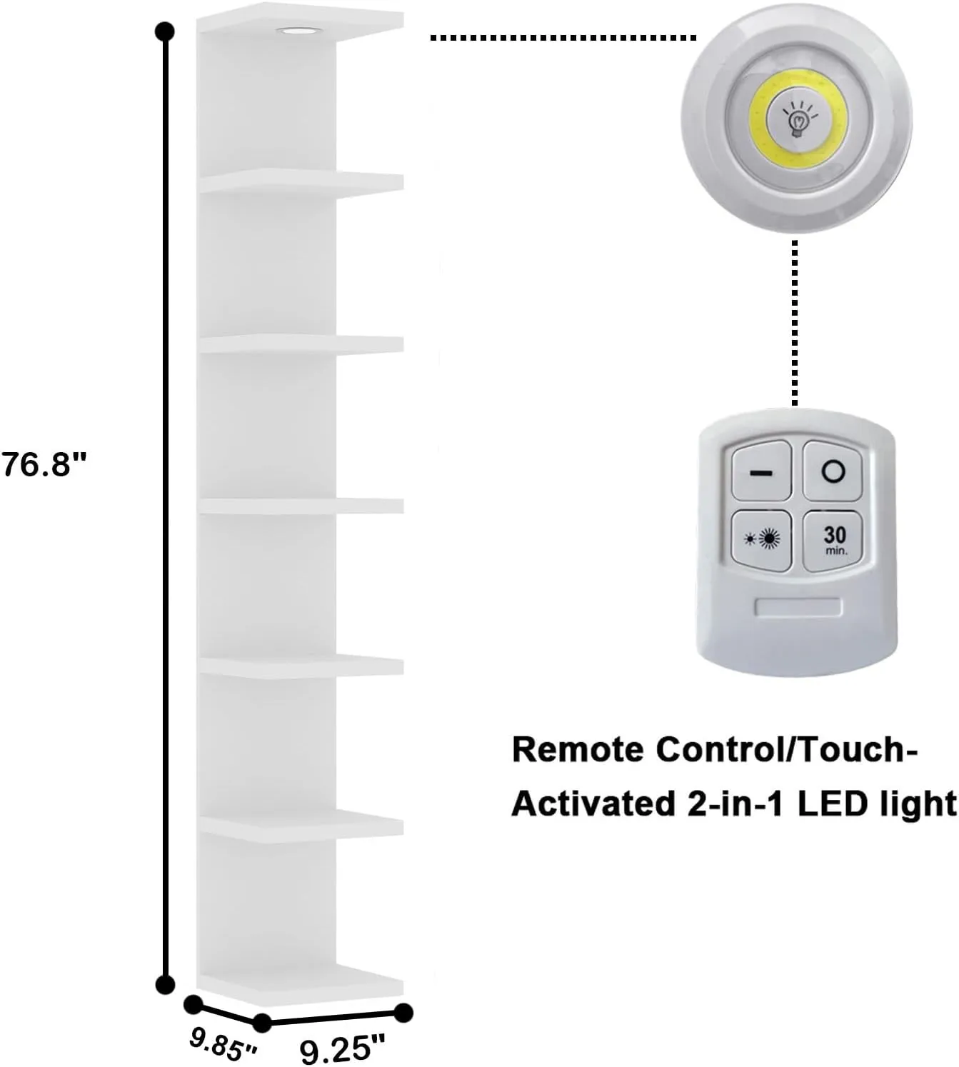 Versatile 7 Tier Wall Shelf Unit,White Lack Wall Shelf,Display Floating Shelf with LED Remote Control Light