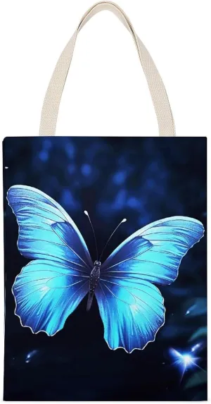 Versatile Canvas Tote Bag,Blue Butterfly Double-sided Print Large Capacity Canvas Tote Bag,foldable Tote Bag,fabric Tote Bag
