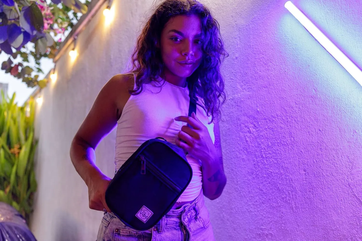 Vibe Festival Gear Small Crossbody Sling Bag for Women Men 5in1 Multi-Use from (rPET) Recycled Polyester Belt Bag Cross Body Backpack Fanny Pack Purse - Black