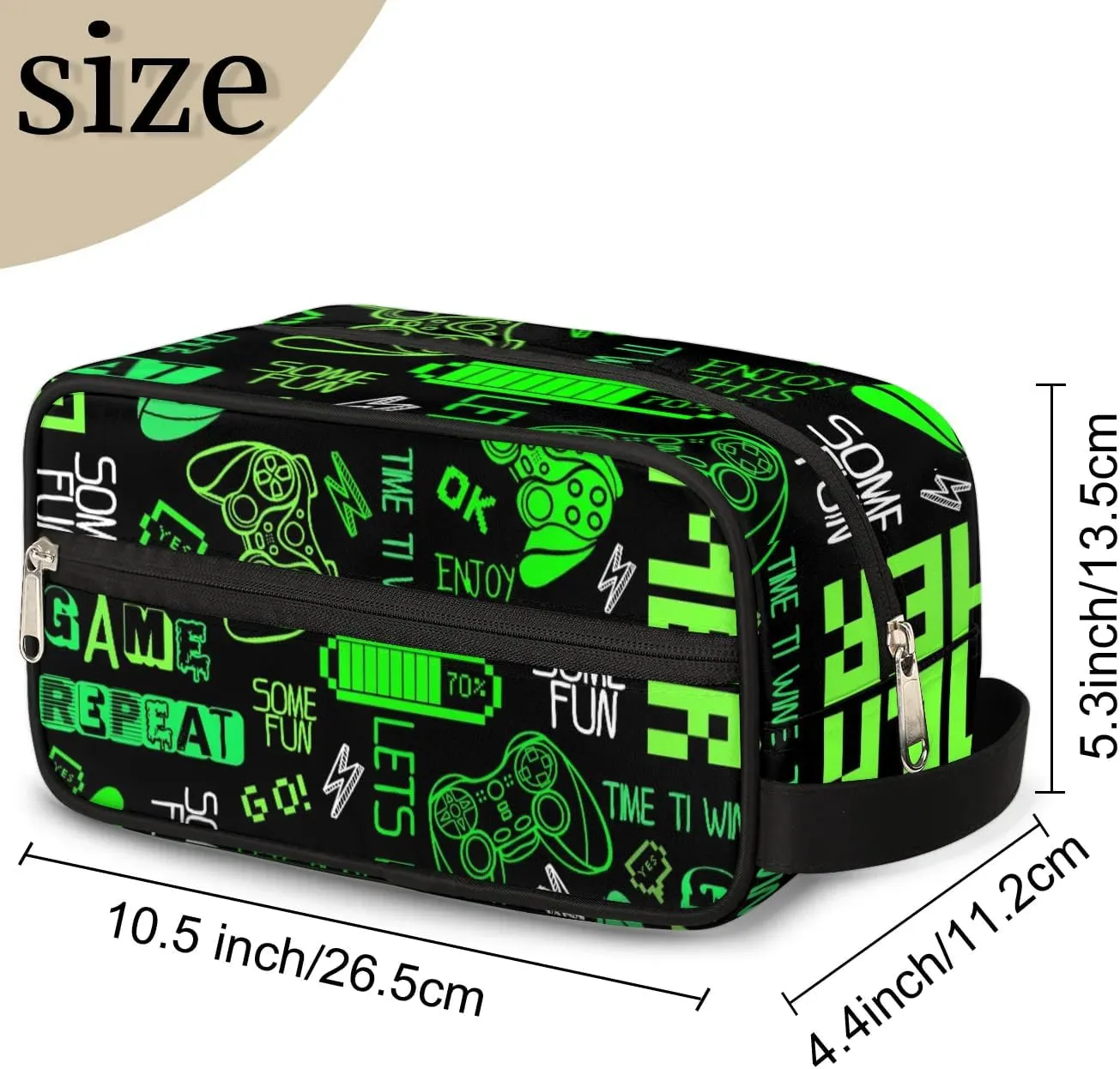 Video Game Bright Green Toiletry Bag for Boys Men, Travel Toiletry Bag for Woman Cosmetic Makeup Bag, Game Pattern Graffiti Waterproof Shaving Bag for Toiletries Accessories Travel Essentials