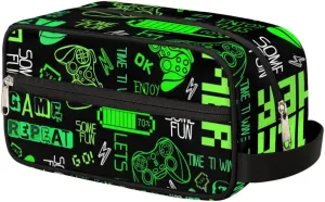 Video Game Bright Green Toiletry Bag for Boys Men, Travel Toiletry Bag for Woman Cosmetic Makeup Bag, Game Pattern Graffiti Waterproof Shaving Bag for Toiletries Accessories Travel Essentials