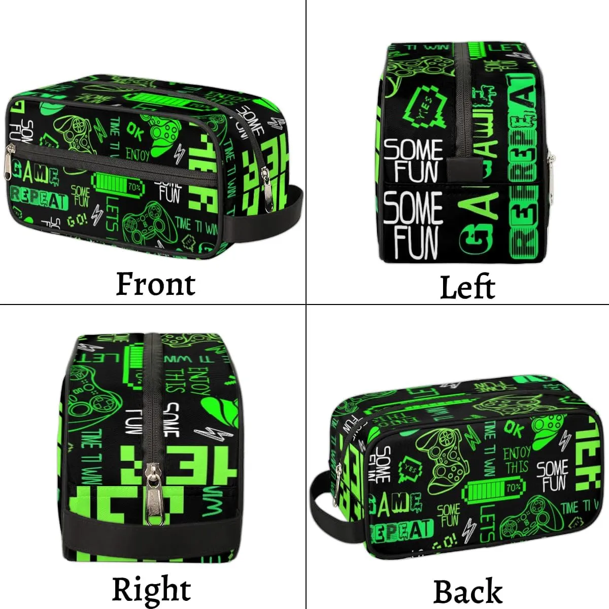 Video Game Bright Green Toiletry Bag for Boys Men, Travel Toiletry Bag for Woman Cosmetic Makeup Bag, Game Pattern Graffiti Waterproof Shaving Bag for Toiletries Accessories Travel Essentials
