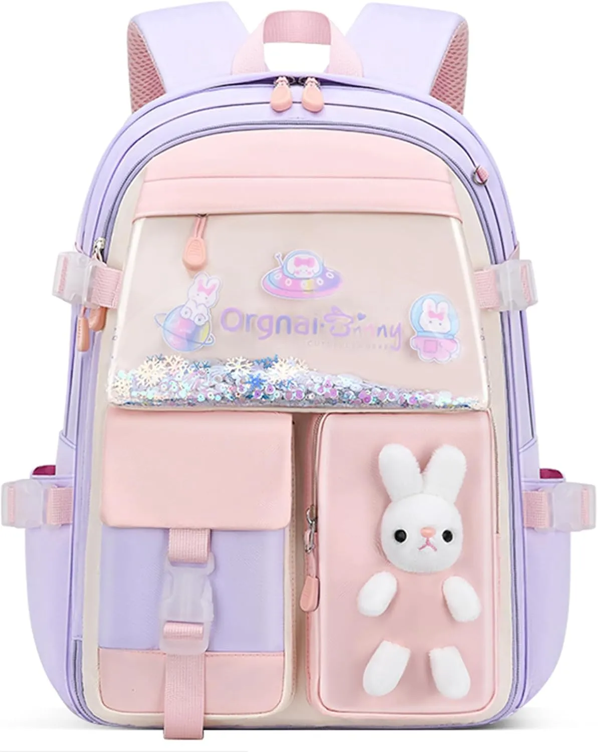 VIDOSCLA Bunny Girls Backpack for School Kawaii Kids Backpack Cute Sequin School Bag for Girls