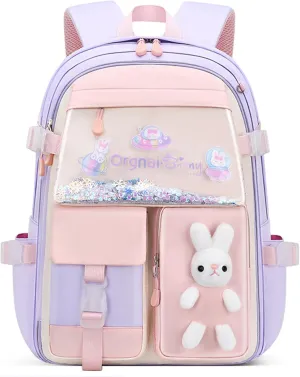 VIDOSCLA Bunny Girls Backpack for School Kawaii Kids Backpack Cute Sequin School Bag for Girls